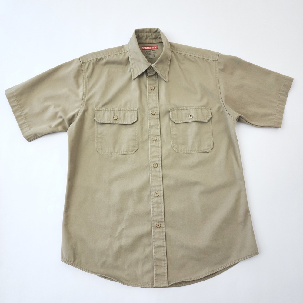 Craftsman Mens Khaki Short‎ Sleeve Button Down Work Shirt Size M 38-40 Tan Twill